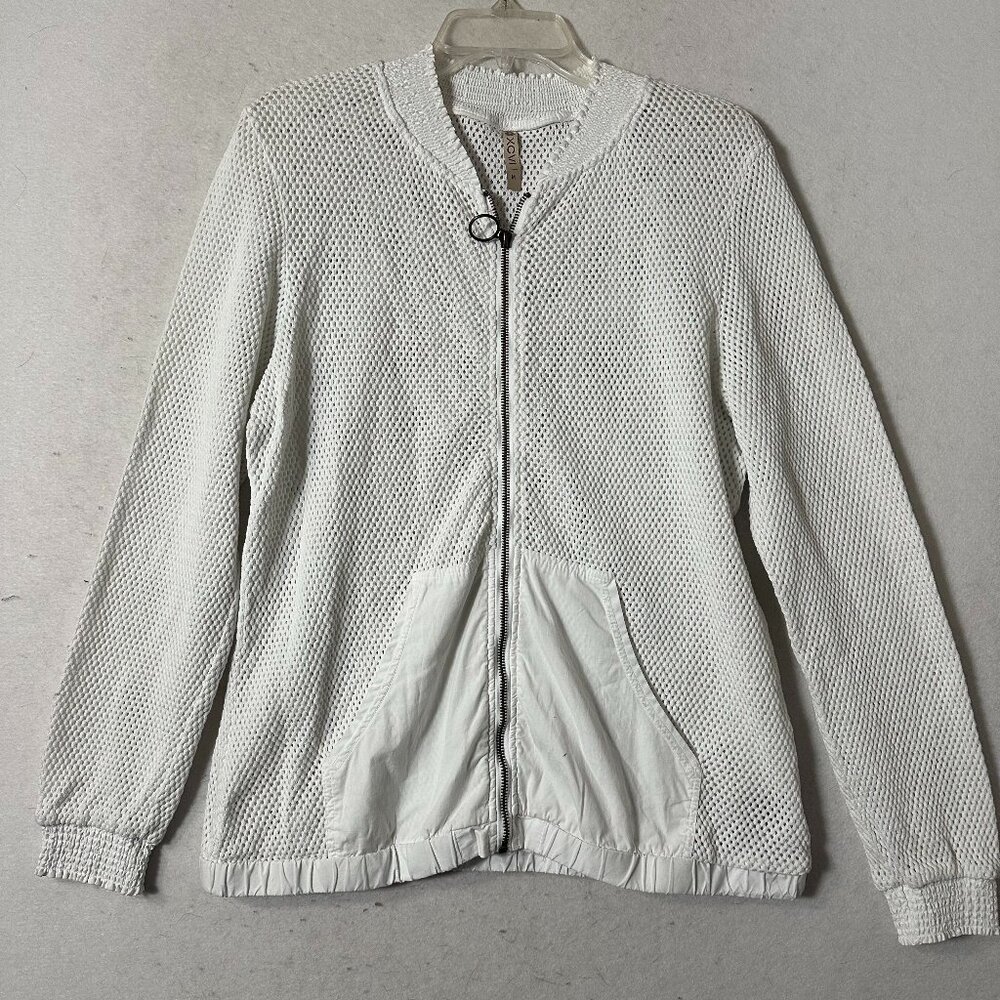 XCVI jacket sweater sz M‎ white open knit full zip up lightweight beach summer